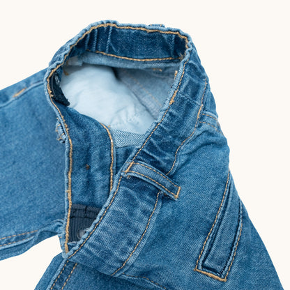 EVERYDAY DENIM JEANS; 100% Organic Cotton; Soft stretch denim with mock zip fly; Five-pocket style; Adjustable elasticated waist with belt loops; Folded cuffs allow for adjustable length of jeans.