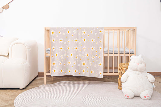 KNITTED FLORAL BABY BLANKET; 100% Organic Cotton; Jacquard Baby Blanket made from GOTS-certified organic cotton; 'FLORAL' Jacquard pattern; Rib finish at edges; 92cm x 72cm