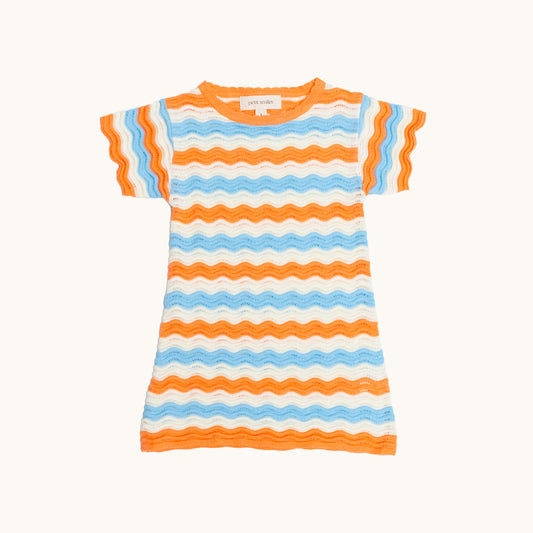 KNITTED WAVY SUMMER DRESS - CORAL