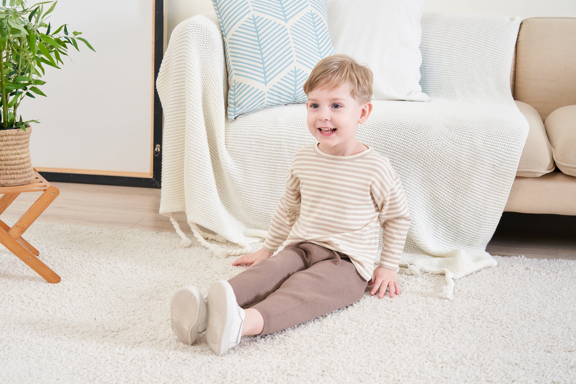 ORGANIC STRIPE PULL OVER - BEIGE & CREAM - Petit Smiles