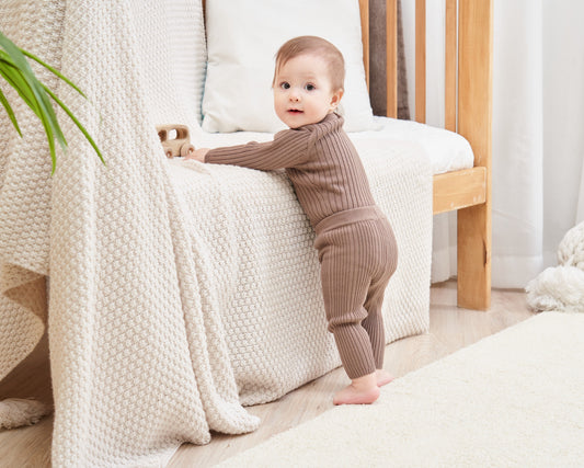 ORGANIC RIB ESSENTIAL BODYSUIT WITH LEGGING - CHOCO - Petit Smiles