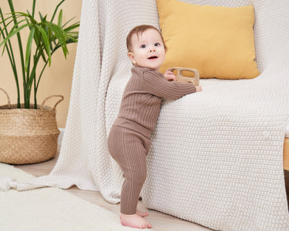ORGANIC RIB ESSENTIAL BODYSUIT WITH LEGGING - CHOCO - Petit Smiles