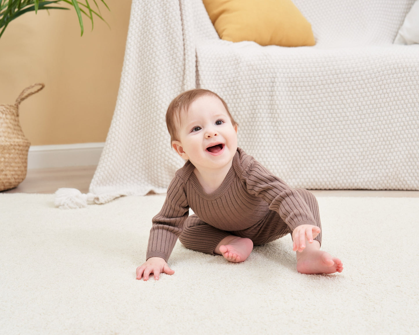 ORGANIC RIB ESSENTIAL BODYSUIT WITH LEGGING - CHOCO - Petit Smiles