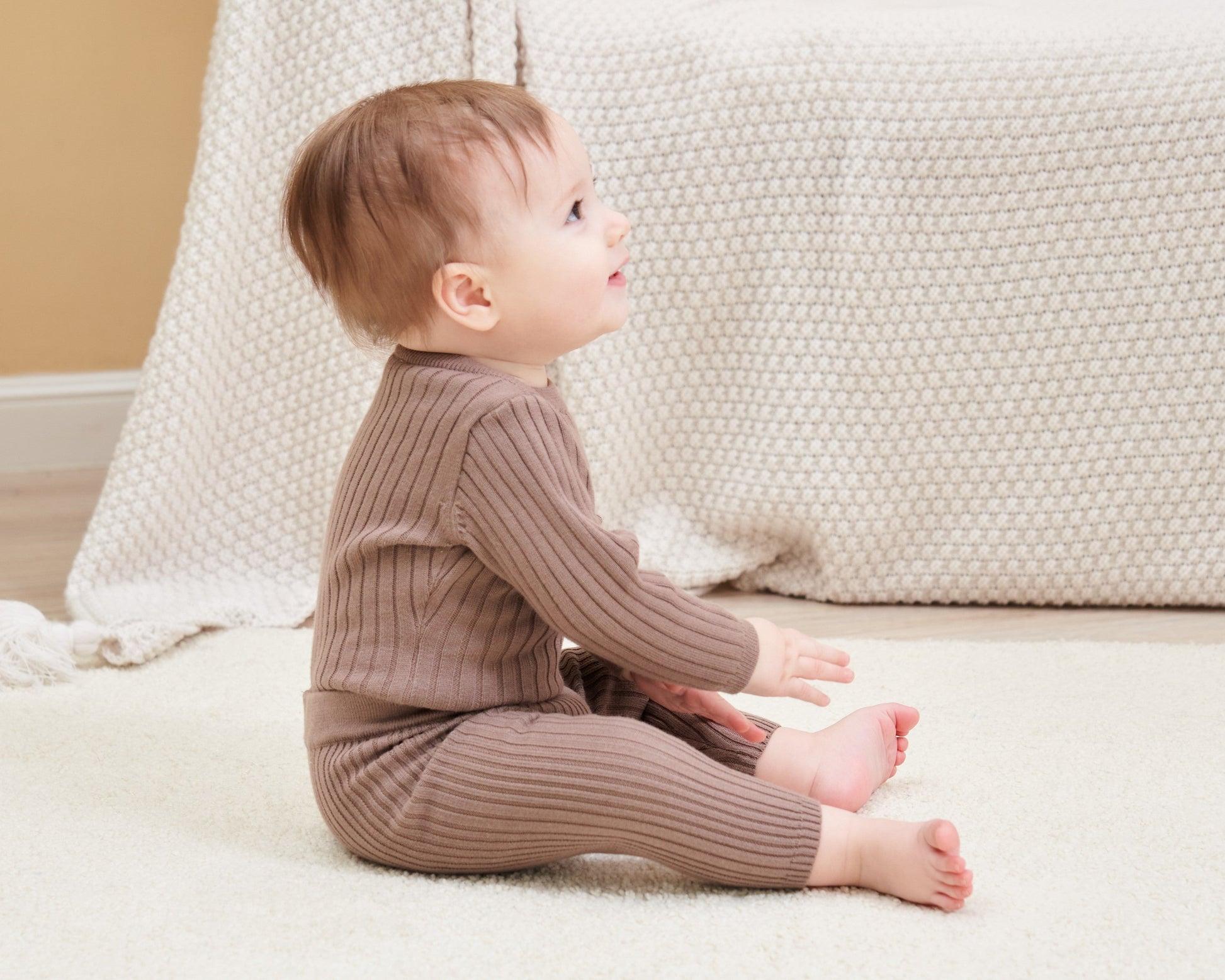 ORGANIC RIB ESSENTIAL BODYSUIT WITH LEGGING - CHOCO - Petit Smiles