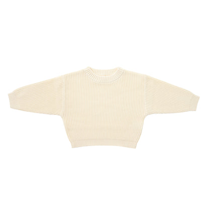 KNITTED PURE PULL OVER - CREAM; 100% Organic Cotton; Pull Over made from GOTS-certified organic cotton; Rib finish at neck, cuffs and hem; Dropped shoulder; Relaxed fit.