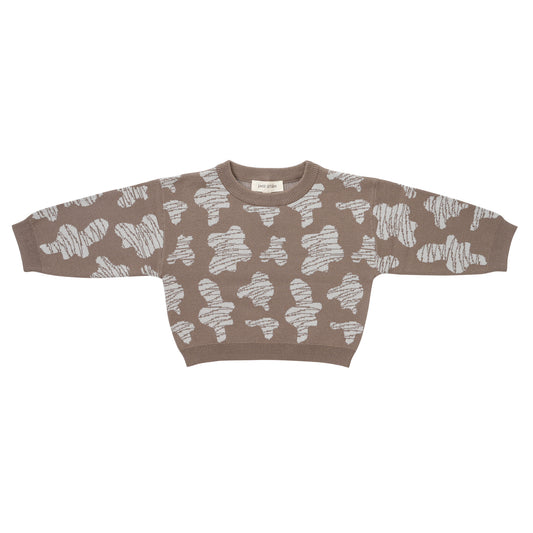 KNITTED SPOTS PULL OVER - CHOCO; 100% Organic Cotton; Jacquard Pull Over made from GOTS-certified organic cotton; 'Choco Spots' Jacquard pattern; Rib finish at neck, cuffs and hem; Dropped shoulder; Relaxed fit. 