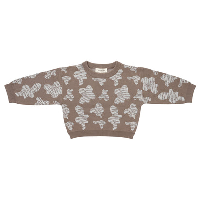 KNITTED SPOTS PULL OVER WITH PANT - CHOCO; 100% Organic Cotton; Jacquard Pull Over made from GOTS-certified organic cotton; 'Choco Spots' Jacquard pattern; Rib finish at neck, cuffs and hem; Dropped shoulder; Relaxed fit. 