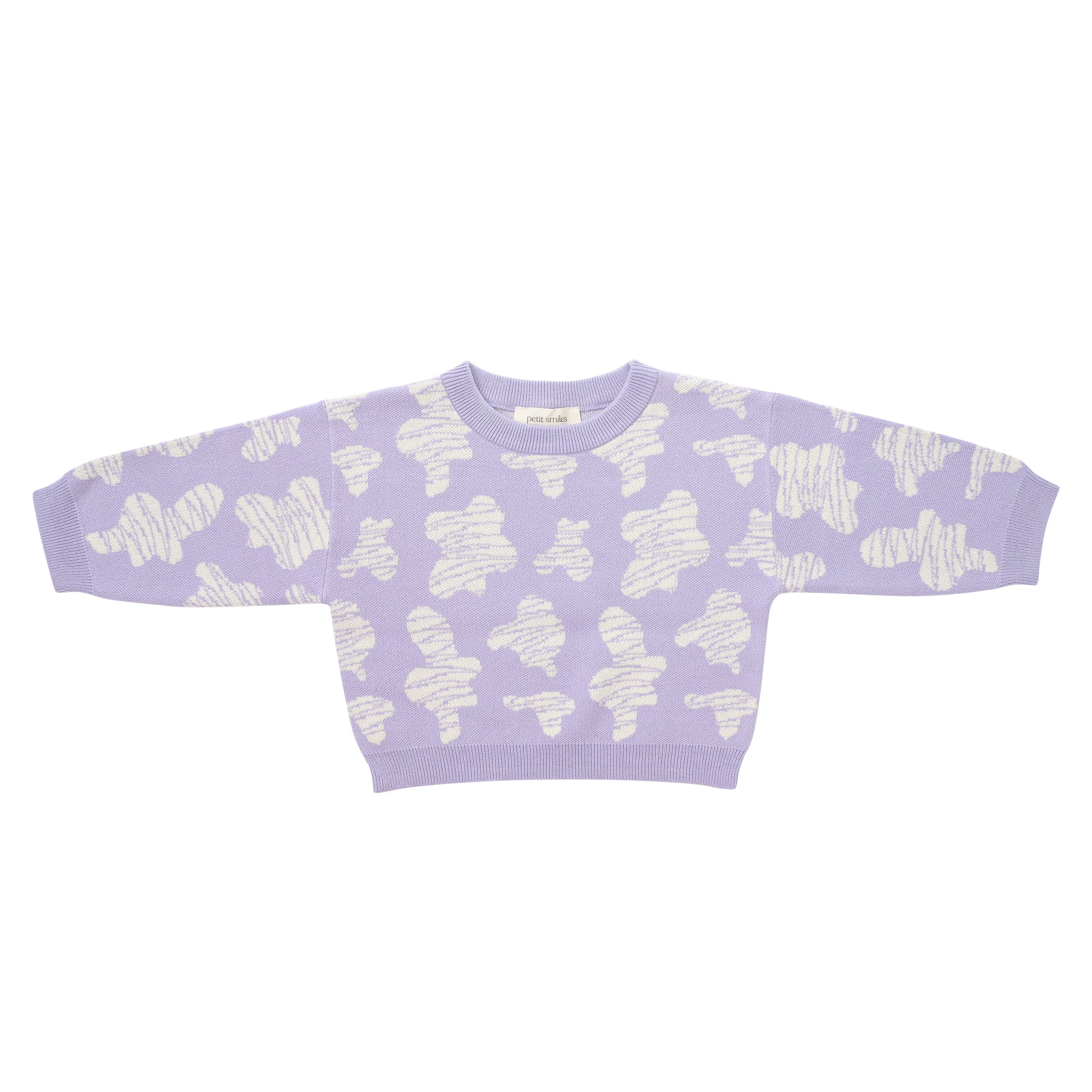 KNITTED SPOTS PULL OVER - TARO; 100% Organic Cotton; Jacquard Pull Over made from GOTS-certified organic cotton; 'Taro Spots' Jacquard pattern; Rib finish at neck, cuffs and hem; Dropped shoulder; Relaxed fit. 