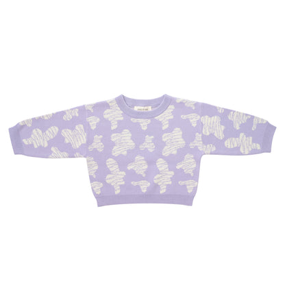 KNITTED SPOTS PULL OVER WITH PANT - TARO; 100% Organic Cotton; Jacquard Pull Over made from GOTS-certified organic cotton; 'Taro Spots' Jacquard pattern; Rib finish at neck, cuffs and hem; Dropped shoulder; Relaxed fit.