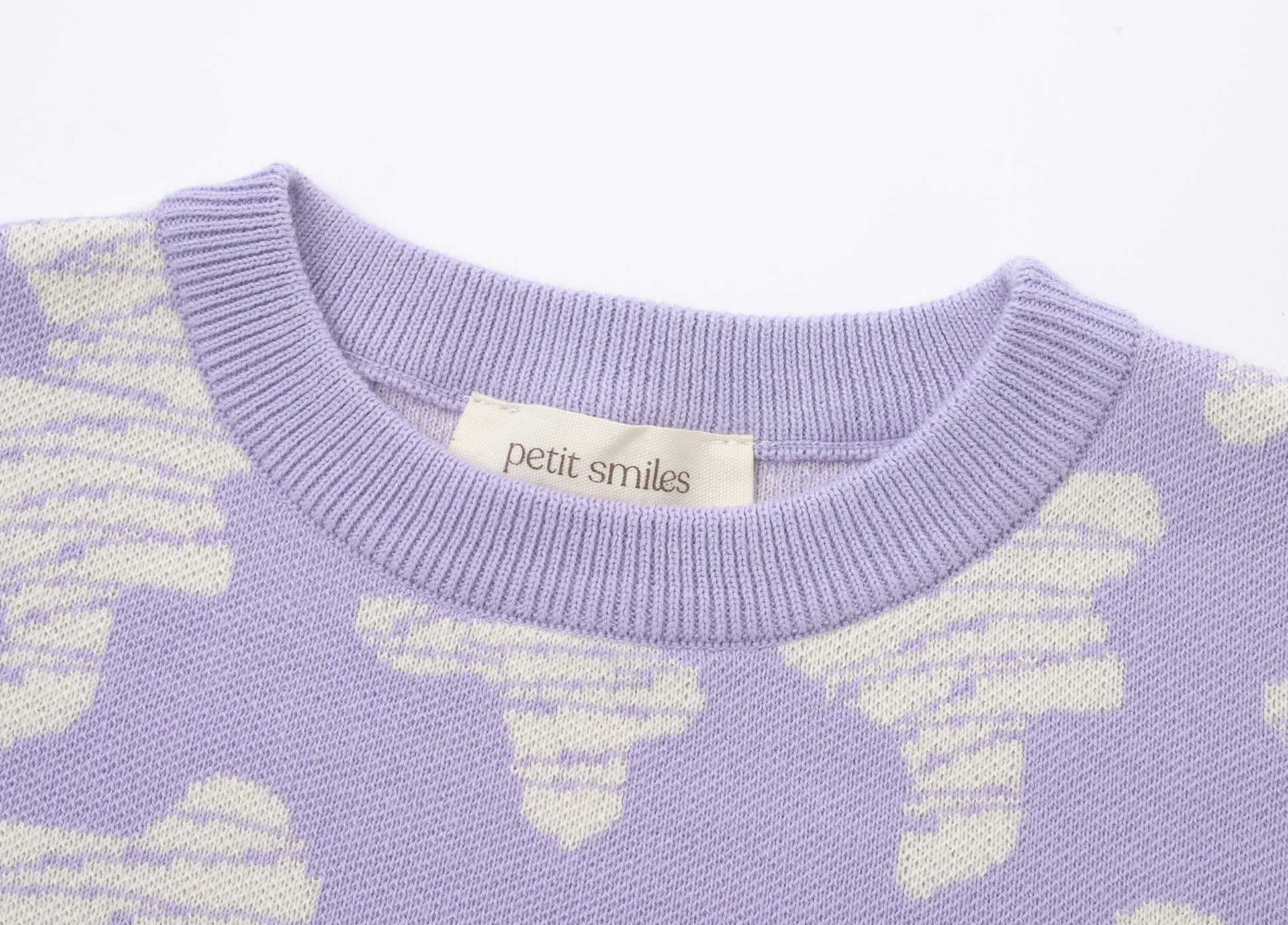 KNITTED SPOTS PULL OVER - TARO; 100% Organic Cotton; Jacquard Pull Over made from GOTS-certified organic cotton; 'Taro Spots' Jacquard pattern; Rib finish at neck, cuffs and hem; Dropped shoulder; Relaxed fit.