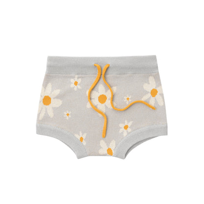KNITTED FLORAL PULL OVER WITH BLOOMERS; 100% Organic Cotton; Jacquard Pull Over made from GOTS-certified organic cotton; 'Floral' Jacquard pattern; Dropped shoulder, with gathered sleeves; Rib finish and neck, hem and cuff.
