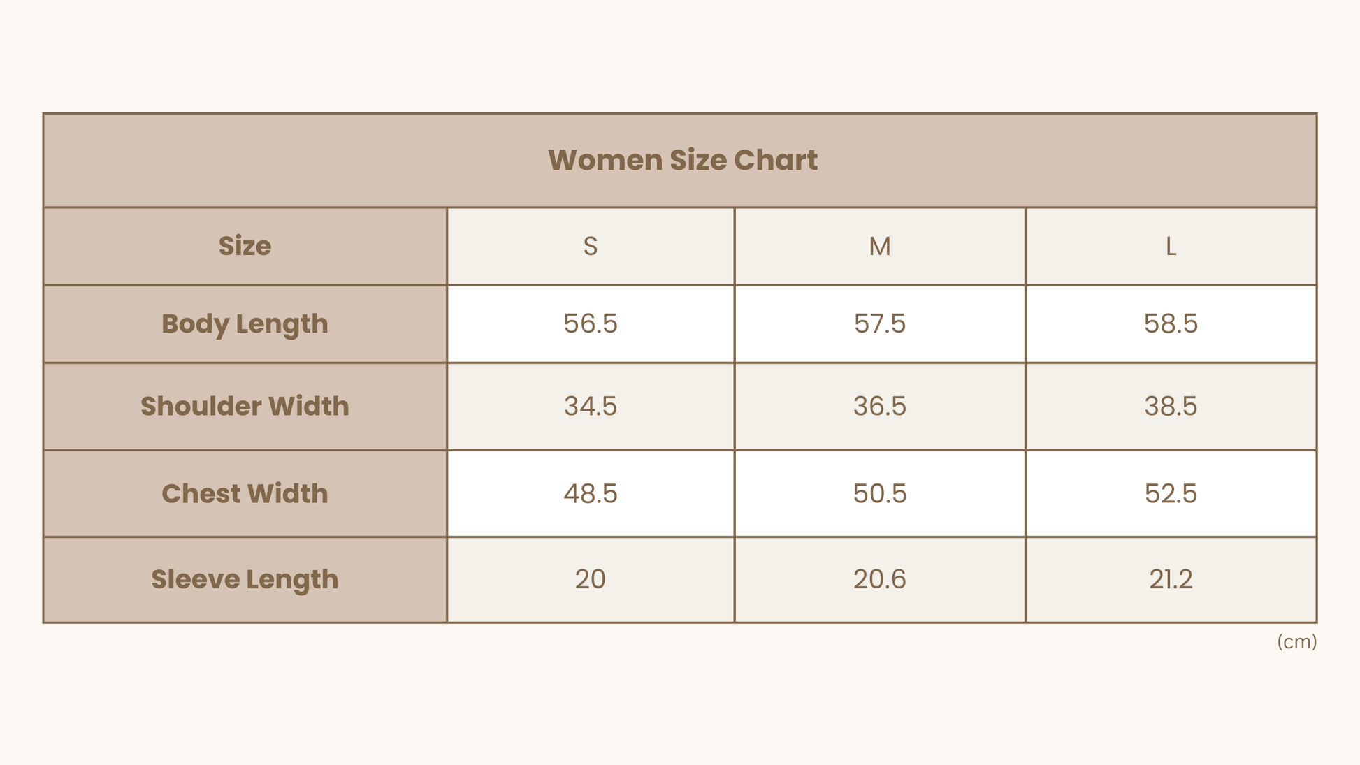 Women Size Chart - CREAM - Petit Smiles